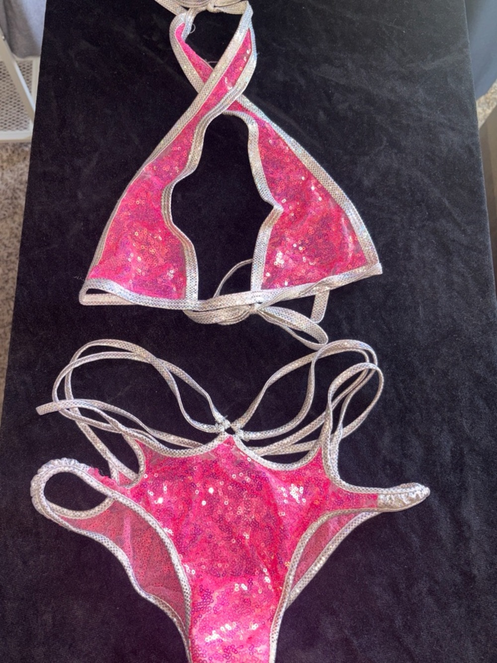 Rave Wonderland Pink Sequin Two-Piece halter top rave set
